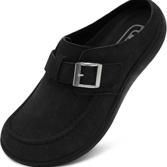 Womens Wide Suede Clogs Zero Drop Potato Shoes Diabetic Mules for Swollen Edema - Picture 1 of 6